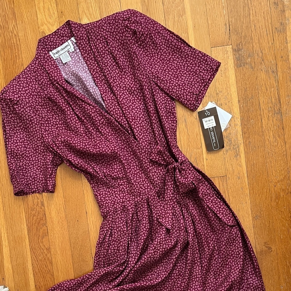 Deadstock 90s Does 40s Vintage Dress Karin Stevens Maroon Ditzy Floral Midi